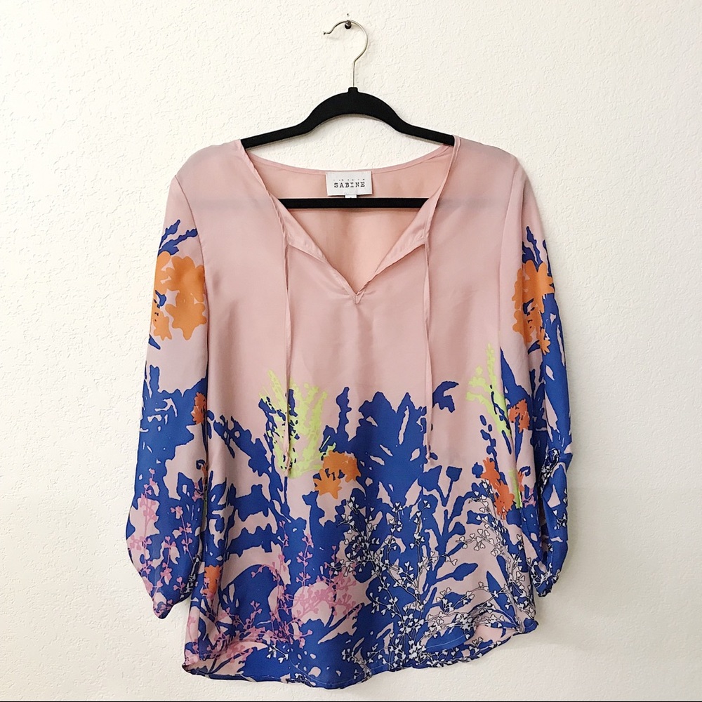 Sabine Pink Floral Print Tie Front Blouse